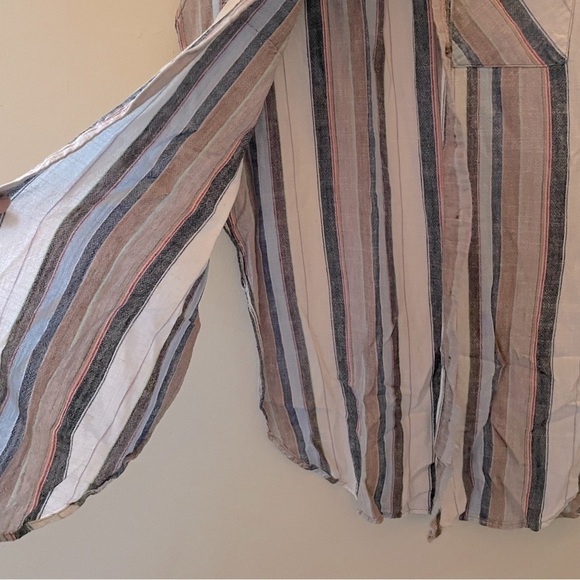 For the Republic cotton linen boho chic flowy button sleeveless tunic striped - Picture 4 of 7